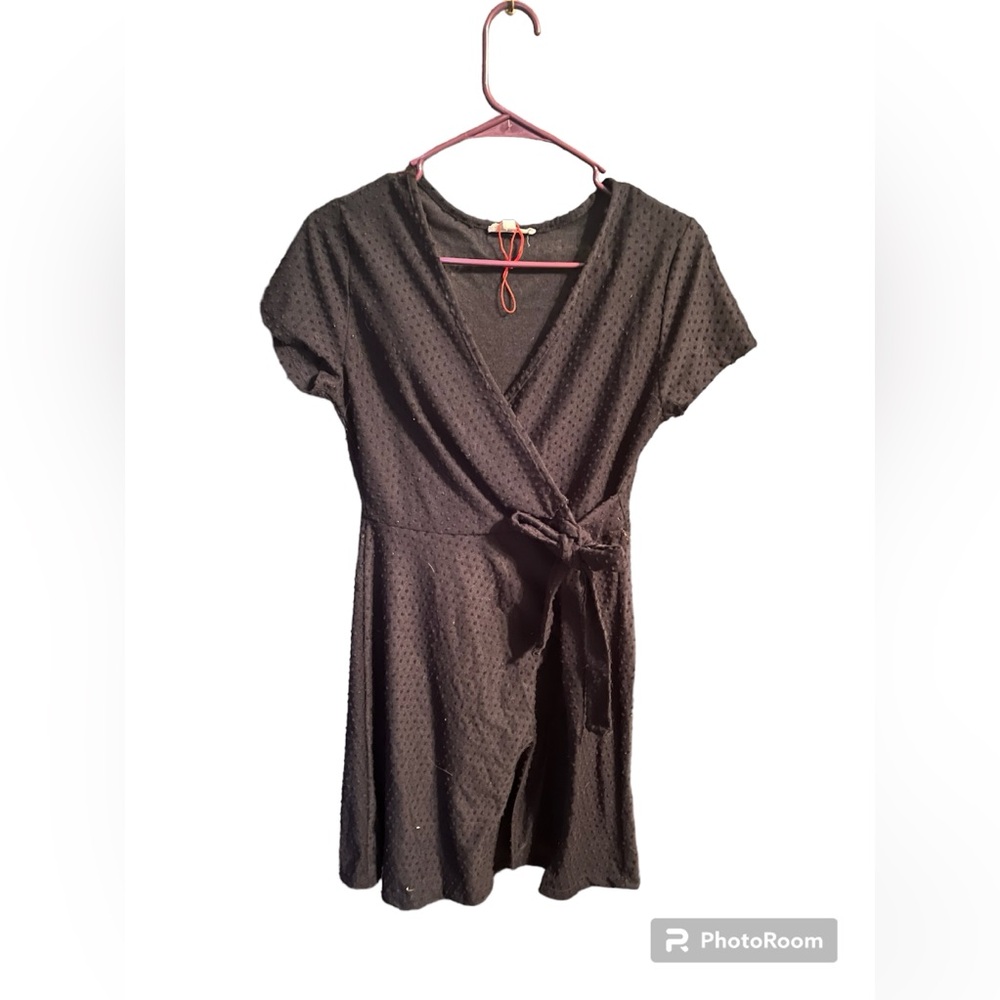Rolla Coster Black Swiss Dot Faux Wrap Dress